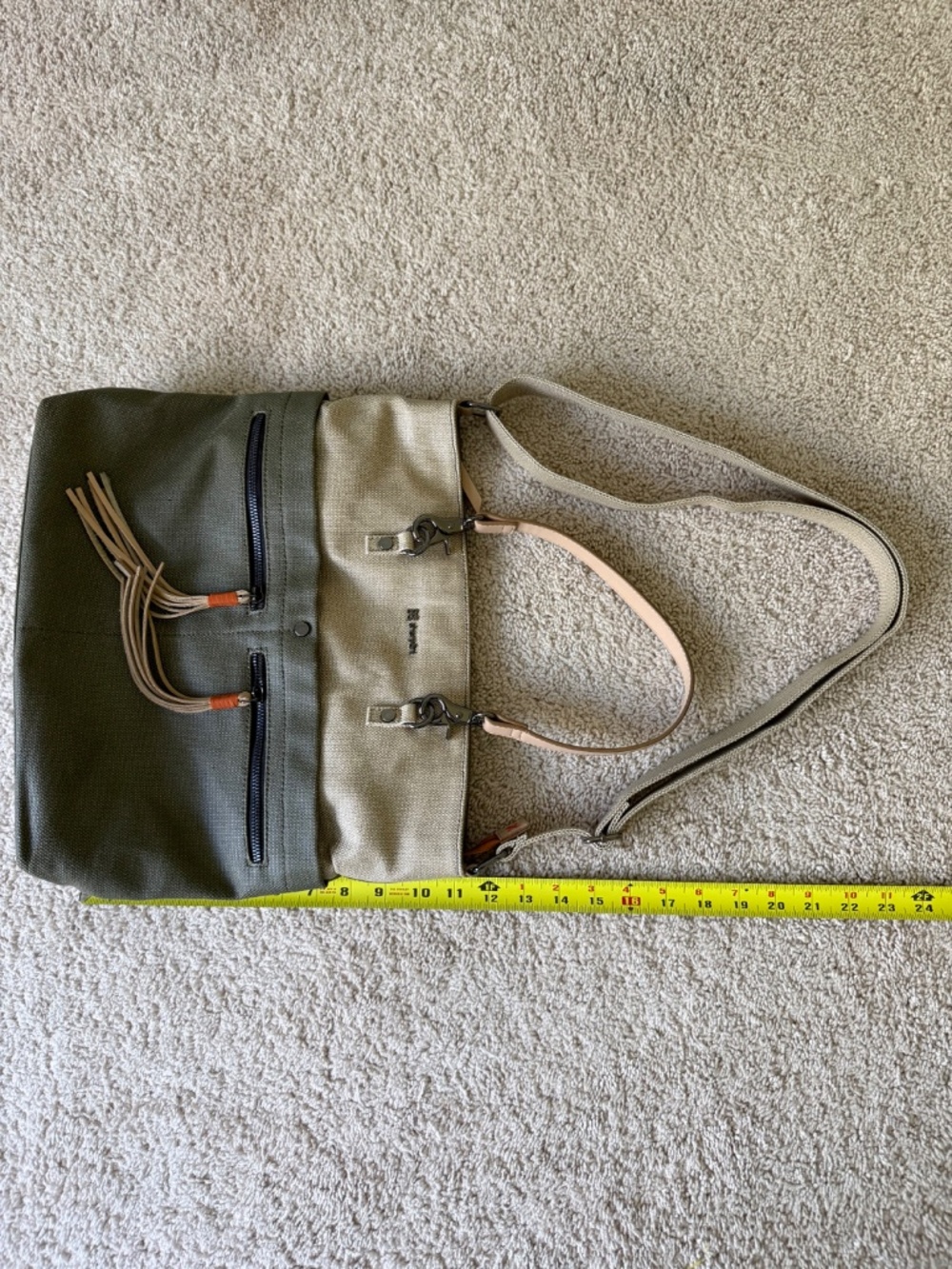 Sherpani Ink Faith Green Tan Crossbody Bag Leather Trim Dual Handles NWT - Picture 5 of 15